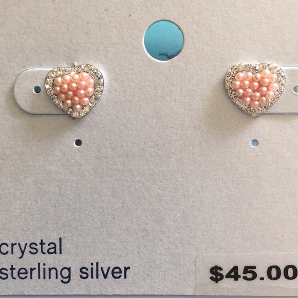 Jewelry - Crystal sterling silver heart pink pearl stud